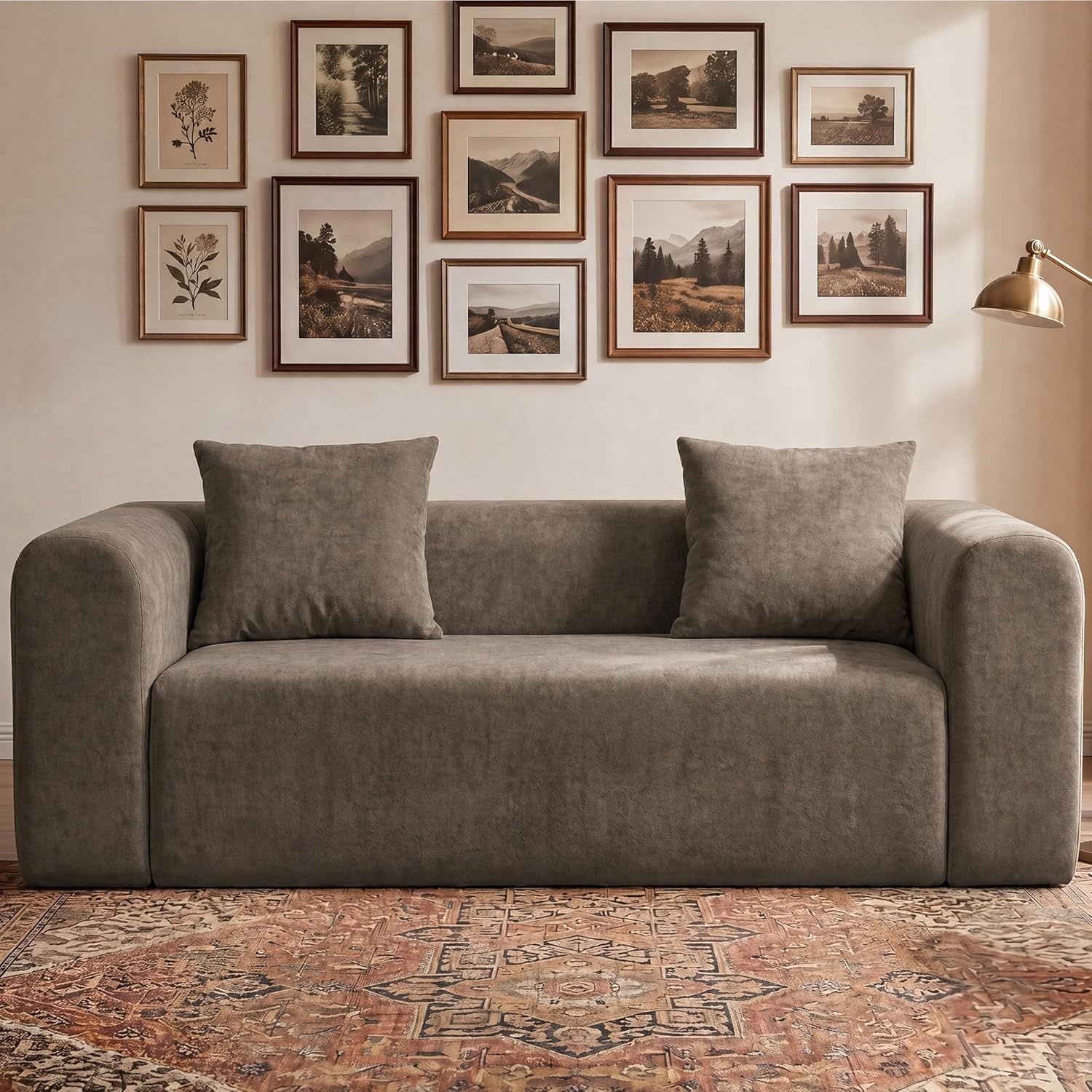 image:imageClaiks Pebble Boneless Couch 71 Chaise Longue Modular Sectional Sofa Deep Seat Couches for Living Room Soft Knitted Fabric for Apartment Bedroom No Assembly RequiredBeigeLight Grey