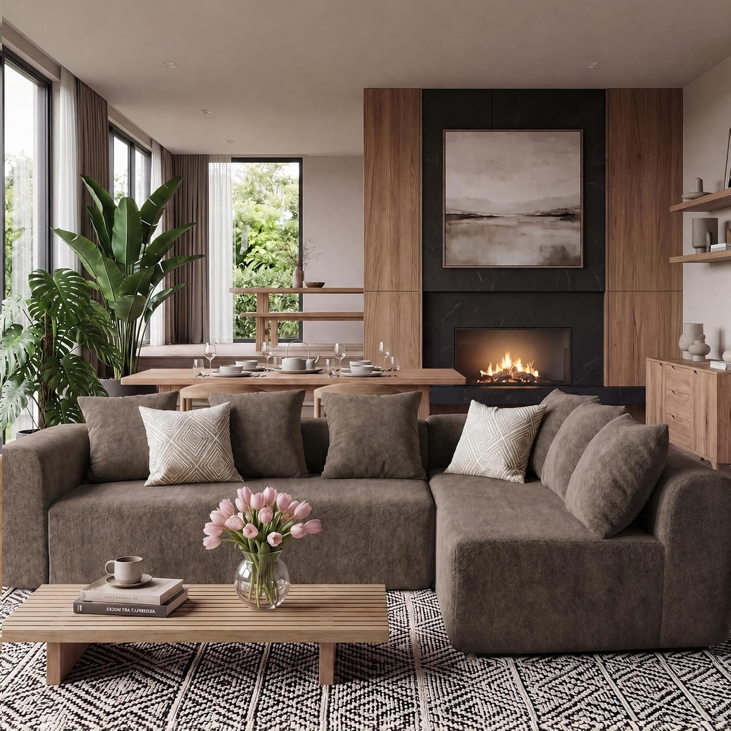 image:imageClaiks Pebble Boneless Couch 71 Chaise Longue Modular Sectional Sofa Deep Seat Couches for Living Room Soft Knitted Fabric for Apartment Bedroom No Assembly RequiredBeigeLight Grey