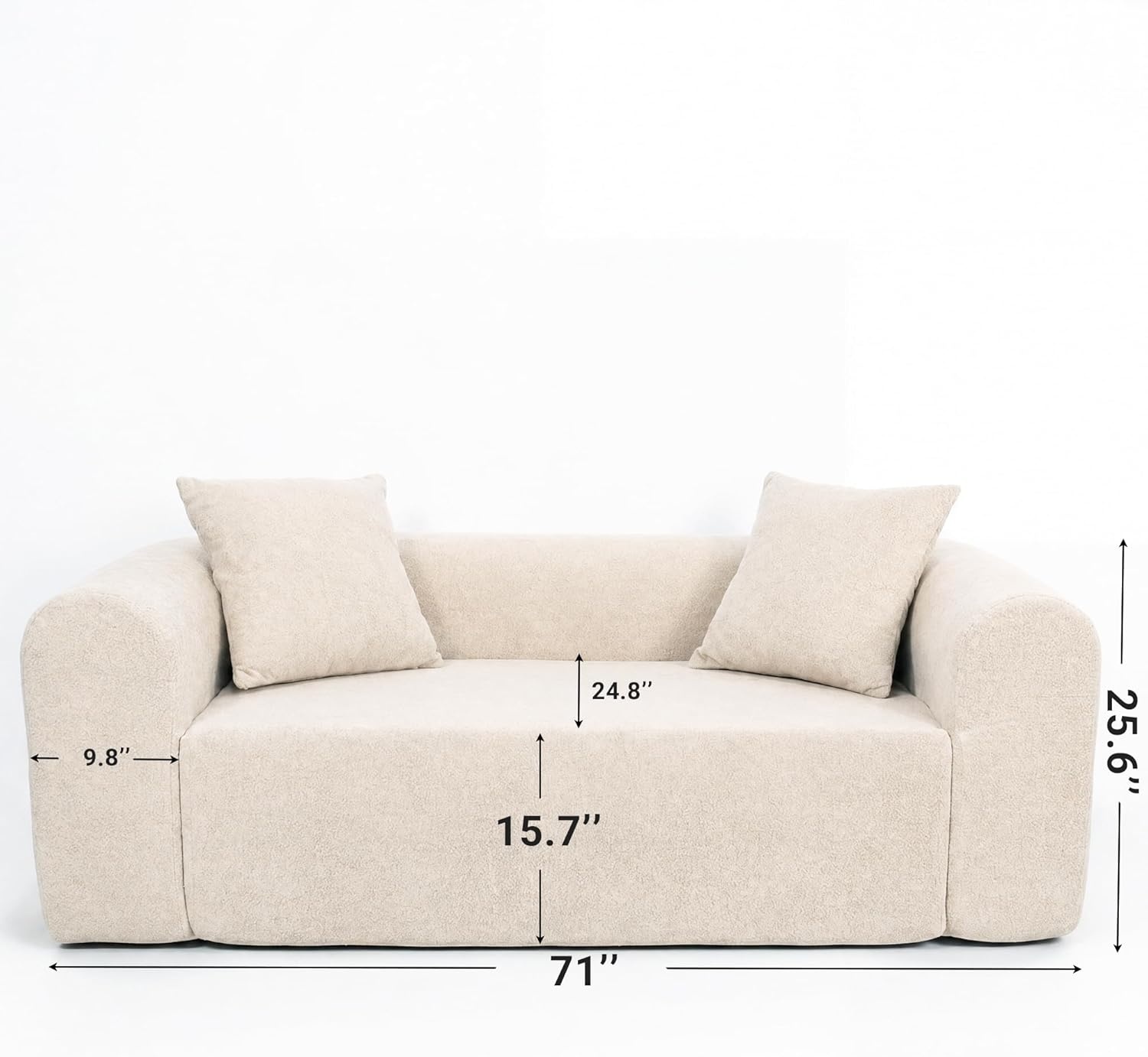 image:imageClaiks Pebble Boneless Couch 71 Chaise Longue Modular Sectional Sofa Deep Seat Couches for Living Room Soft Knitted Fabric for Apartment Bedroom No Assembly RequiredBeigeBeige