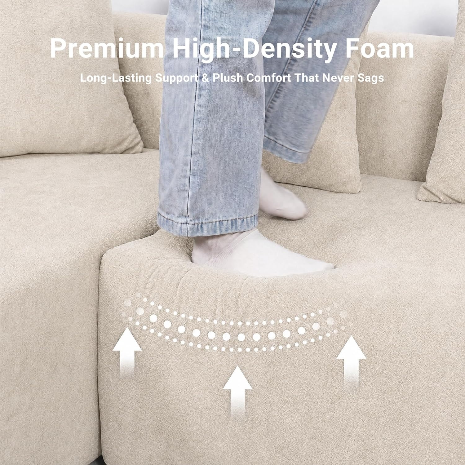 image:imageClaiks Pebble Boneless Couch 71 Chaise Longue Modular Sectional Sofa Deep Seat Couches for Living Room Soft Knitted Fabric for Apartment Bedroom No Assembly RequiredBeigeBeige