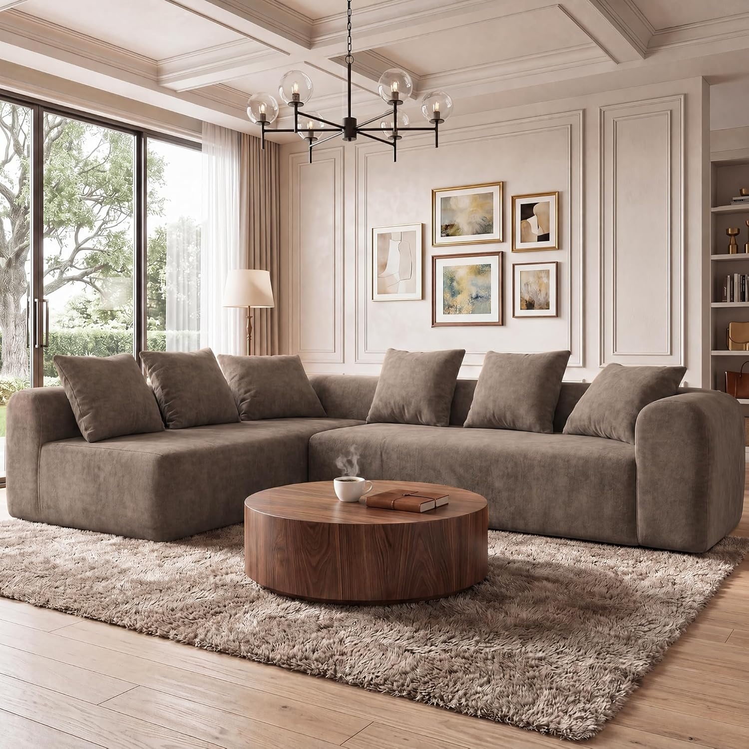 image:imageClaiks Pebble Boneless Couch 71 Chaise Longue Modular Sectional Sofa Deep Seat Couches for Living Room Soft Knitted Fabric for Apartment Bedroom No Assembly RequiredBeigeLight Grey