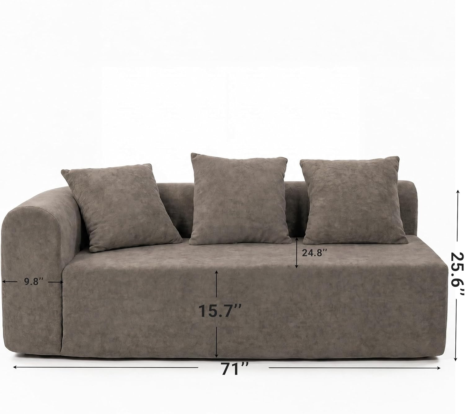 image:imageClaiks Pebble Boneless Couch 71 Chaise Longue Modular Sectional Sofa Deep Seat Couches for Living Room Soft Knitted Fabric for Apartment Bedroom No Assembly RequiredBeigeLight Grey