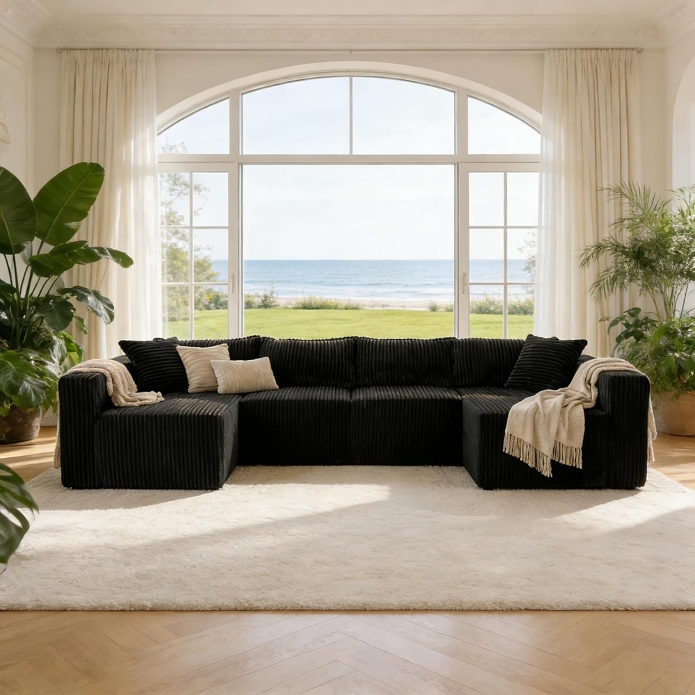 image:imageClaiks 128 Modular U Shaped Sectional Couch Deep Seat Bonless Couches for Living Room Modern Couch No Assembly Required KhakiBlack