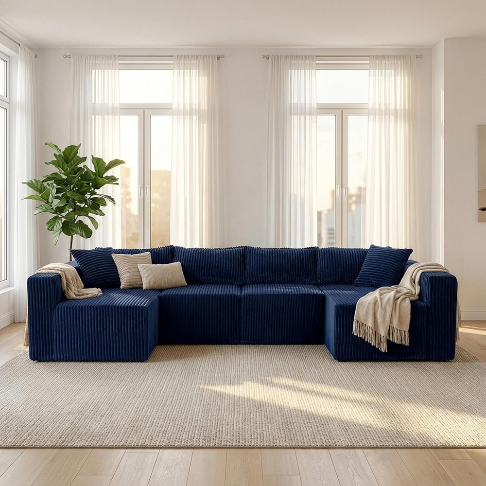 image:imageClaiks 128 Modular U Shaped Sectional Couch Deep Seat Bonless Couches for Living Room Modern Couch No Assembly Required KhakiBlue