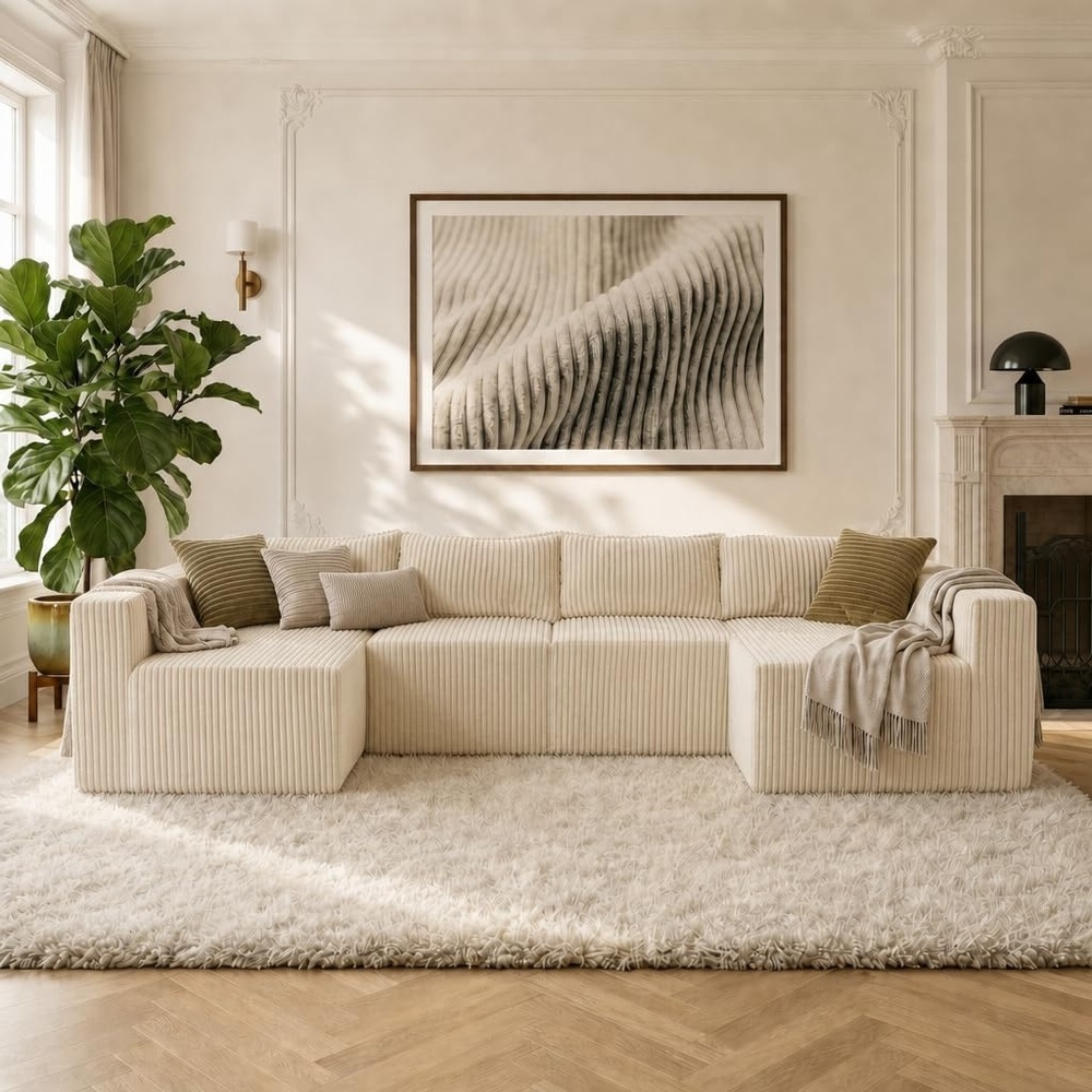 image:imageClaiks 128 Modular U Shaped Sectional Couch Deep Seat Bonless Couches for Living Room Modern Couch with Pet Stairs No Assembly Required KhakiBeige