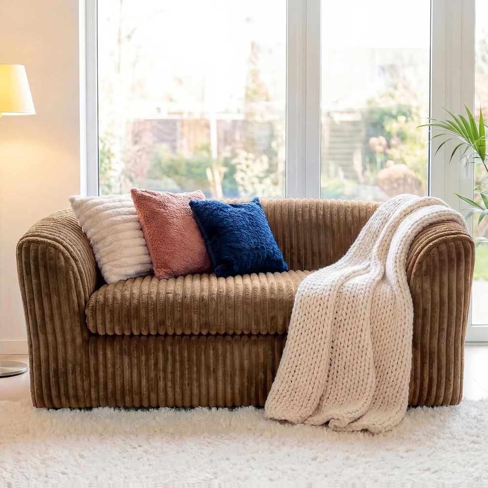image:imageClaiks 55 Bean Bag Sofa Couch Cloud Loveseat Boneless Couch in a Box Upholstered Small Mini Sofa with Deep Seating for Living Room Bedroom Office Apartment No Assembly Required Brown