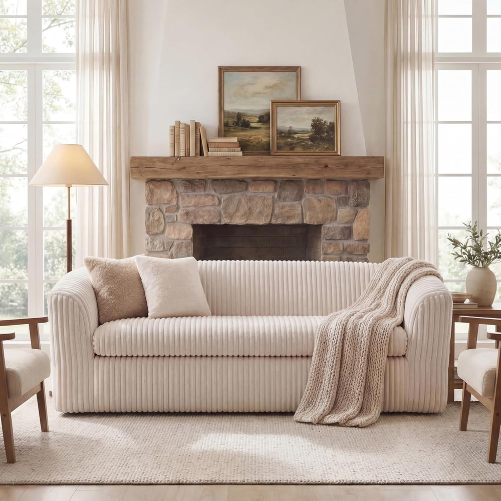 image:imageClaiks 55 Boneless Couch Curved Sofa Bean Bag Sofa Couch in a Box Upholstered Small Mini Sofa with Deep Seating for Living Room Bedroom Office Apartment No Assembly Required BeigeBeige
