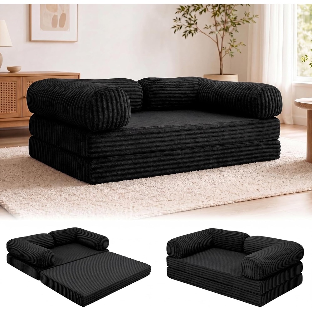 image:imageClaiks 75 Convertible Sofa Bed Corduroy Futon Couch Pull Out Bed No Assembly Boneless Couches for Living Room Bedroom Apartment GreenBlack