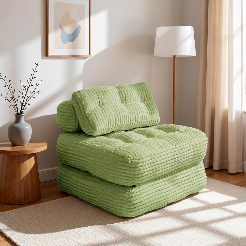 image:imageClaiks Folding Sofa Bed Boneless Chair with Pillow Sleeper Sofa with Back Support Sleeper Chair Portable Fold Out Chair Bed Comfy Foldable Mattress for Living Room Pink SingleGreen