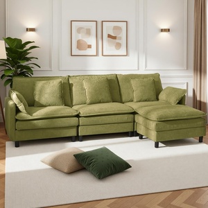 image:imageClaiks 110 Modular Sectional Sofa Cloud Couch with Ottoman LShaped 4Seater Sofa in Chenille Fabric Deep Seat Comfy Couch with Pillows for Living Room amp Offices BeigeGreen