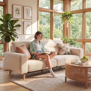 image:imageClaiks 118 Modern Boneless Couch Corduroy Modular Cloud Sofa for Living Room Deep Seat Sectional with Movable Ottoman No Assembly Required YellowBeige