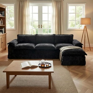 image:imageClaiks 118 Modern Boneless Couch Corduroy Modular Cloud Sofa for Living Room Deep Seat Sectional with Movable Ottoman No Assembly Required YellowBlack