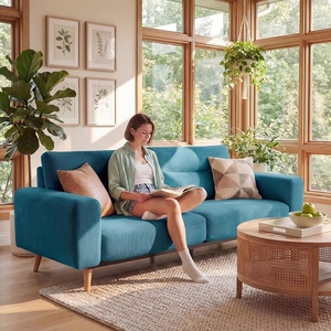 image:imageClaiks 118 Modern Boneless Couch Corduroy Modular Cloud Sofa for Living Room Deep Seat Sectional with Movable Ottoman No Assembly Required YellowBlue