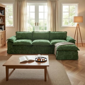 image:imageClaiks 118 Modern Boneless Couch Corduroy Modular Cloud Sofa for Living Room Deep Seat Sectional with Movable Ottoman No Assembly Required YellowDark Green