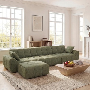 image:imageClaiks 118 Modern Boneless Couch Corduroy Modular Cloud Sofa for Living Room Deep Seat Sectional with Movable Ottoman No Assembly Required YellowGreen