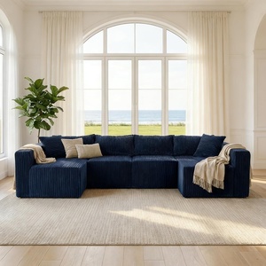 image:imageClaiks 128 Modular U Shaped Sectional Couch Deep Seat Bonless Couches for Living Room Modern Couch with 6 Pillows No Assembly Required Blue