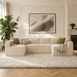 image:imageClaiks 128 Modular U Shaped Sectional Couch Deep Seat Bonless Couches for Living Room Modern Couch with Pet Stairs No Assembly Required KhakiBeige