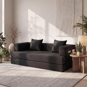 image:imageClaiks 4in1 Convertible Sofa Bed86 Inch Compression Sofa with Corduroy Fabric Pull Out Sleeper Sofa with 2 Pillows amp 4 Side Pockets for Living Room Bedroom ApartmentNo Assembly RequiredDark GreyBlack