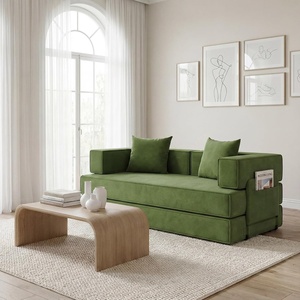 image:imageClaiks 4in1 Convertible Sofa Bed86 Inch Compression Sofa with Corduroy Fabric Pull Out Sleeper Sofa with 2 Pillows amp 4 Side Pockets for Living Room Bedroom ApartmentNo Assembly RequiredDark GreyGreen