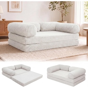 image:imageClaiks 75 Convertible Sofa Bed Corduroy Futon Couch Pull Out Bed No Assembly Boneless Couches for Living Room Bedroom Apartment GreenBeige