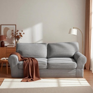 image:imageClaiks 83 Corduroy Loveseat Sofa for Living Room Boneless Sofa with Wide Rounded Armrest Deep Cushioned Couch with LockStitched Edges SkinFriendly Cloud Couch White Light Grey  Corduroy