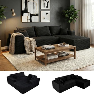 image:imageClaiks 95 Boneless Couch Cloud Couch Sectional LShape Corduroy Modular Sectional Sofa Deep Seat Upholstered Couches for Living Room No Assembly Required Black Right Facing Chaise