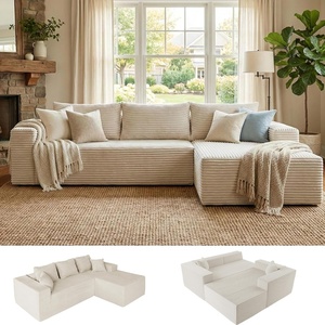 image:imageClaiks Boneless Couch Cloud Couch Sectional LShape Corduroy Modular Sectional Sofa Deep Seat Upholstered Couches for Living Room No Assembly Required Black Left Facing ChaiseBeige