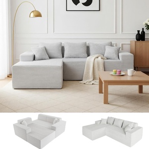image:imageClaiks Boneless Couch Cloud Couch Sectional LShape Corduroy Modular Sectional Sofa Deep Seat Upholstered Couches for Living Room No Assembly Required Black Left Facing ChaiseLight Gray