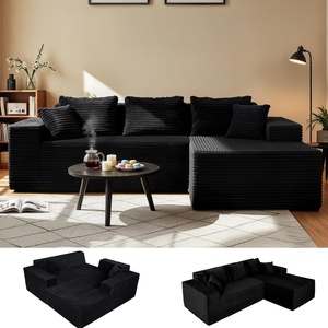 image:imageClaiks Boneless Couch Cloud Couch Sectional LShape Corduroy Modular Sectional Sofa Deep Seat Upholstered Couches for Living Room No Assembly Required Black Right Facing ChaiseBlack