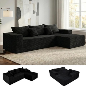 image:imageClaiks Boneless Couch Cloud Couch Sectional LShape Corduroy Modular Sectional Sofa Deep Seat Upholstered Couches for Living Room No Assembly Required Black Left Facing ChaiseBlack