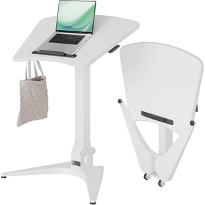 image:imageClaiks Mobile Standing Desk Portable Rolling Workstation With Wheels Pneumatic Height Adjustable SitStand With 90 Tiltable Foldable NonSlip Computer Stand WhiteWhite