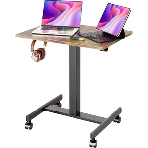 image:imageClaiks Mobile Standing Desk Small Rolling Standing Desk with Wheels Pneumatic Mobile Desks Workstation with Hook NaturalRustic Brown