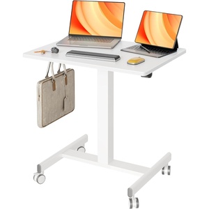 image:imageClaiks Mobile Standing Desk Small Rolling Standing Desk with Wheels Pneumatic Mobile Desks Workstation with Hook NaturalWhite