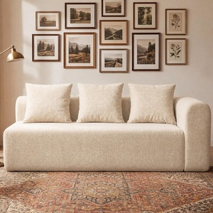 image:imageClaiks Pebble Boneless Couch 71 Chaise Longue Modular Sectional Sofa Deep Seat Couches for Living Room Soft Knitted Fabric for Apartment Bedroom No Assembly RequiredBeigeBeige