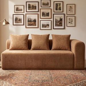 image:imageClaiks Pebble Boneless Couch 71 Chaise Longue Modular Sectional Sofa Deep Seat Couches for Living Room Soft Knitted Fabric for Apartment Bedroom No Assembly RequiredBeigeBrown