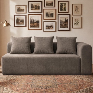 image:imageClaiks Pebble Boneless Couch 71 Chaise Longue Modular Sectional Sofa Deep Seat Couches for Living Room Soft Knitted Fabric for Apartment Bedroom No Assembly RequiredBeigeLight Grey