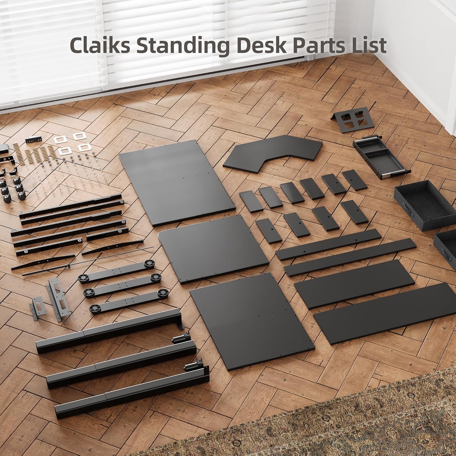 image:imageClaiks Dual Motor 63 L Shaped Standing Desk with Drawers Electric Height Adjustable Standing Desk with Monitor Stand amp Splice Board Black FrameRustic Brown TopBlack