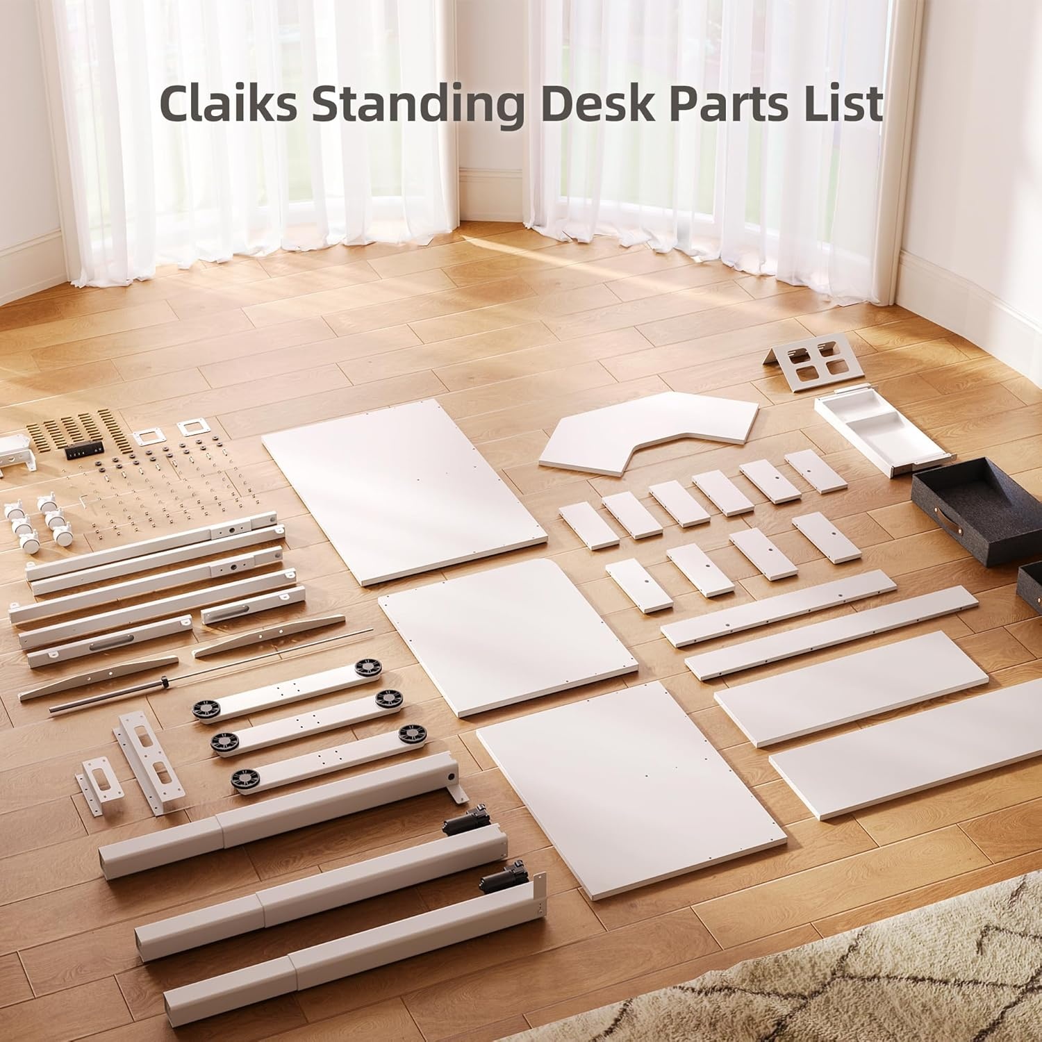 image:imageClaiks Dual Motor 63 L Shaped Standing Desk with Drawers Electric Height Adjustable Standing Desk with Monitor Stand amp Splice Board Black FrameRustic Brown TopWhite