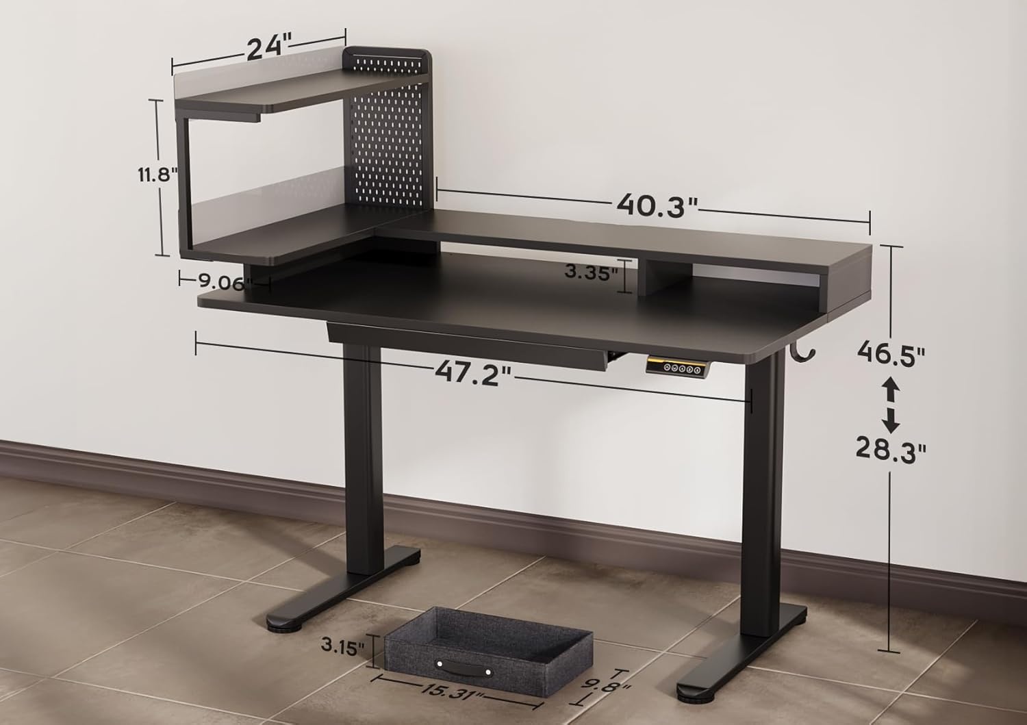 image:imageClaiks Electric Standing Desk 48 x 24 Inches Height Adjustable Desk with Removable Shelves Stand Up Desks Computer Workstation Black