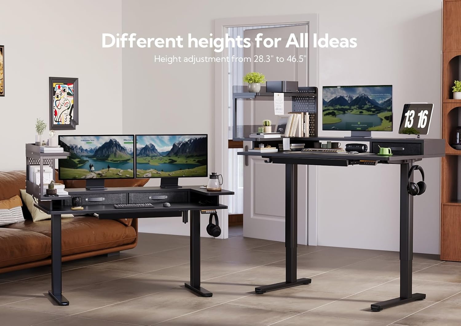 image:imageClaiks Electric Standing Desk 48 x 24 Inches Height Adjustable Desk with Removable Shelves Stand Up Desks Computer Workstation Black