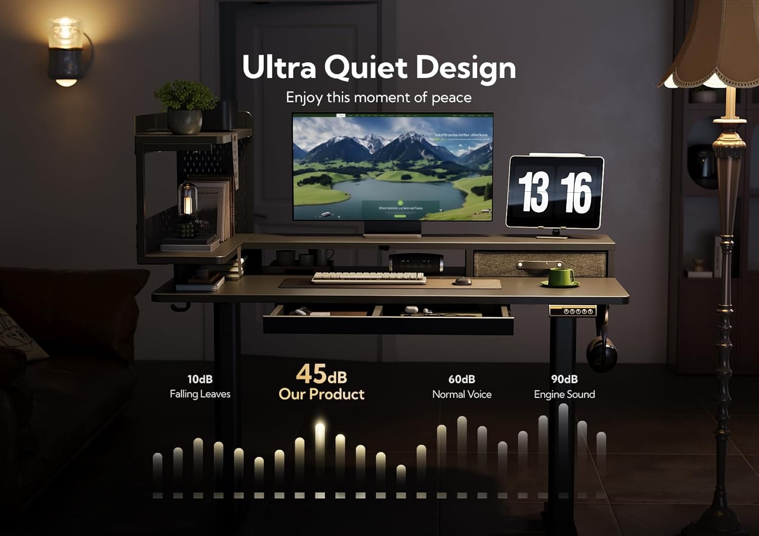 image:imageClaiks Electric Standing Desk 48 x 24 Inches Height Adjustable Desk with Removable Shelves Stand Up Desks Computer Workstation Black
