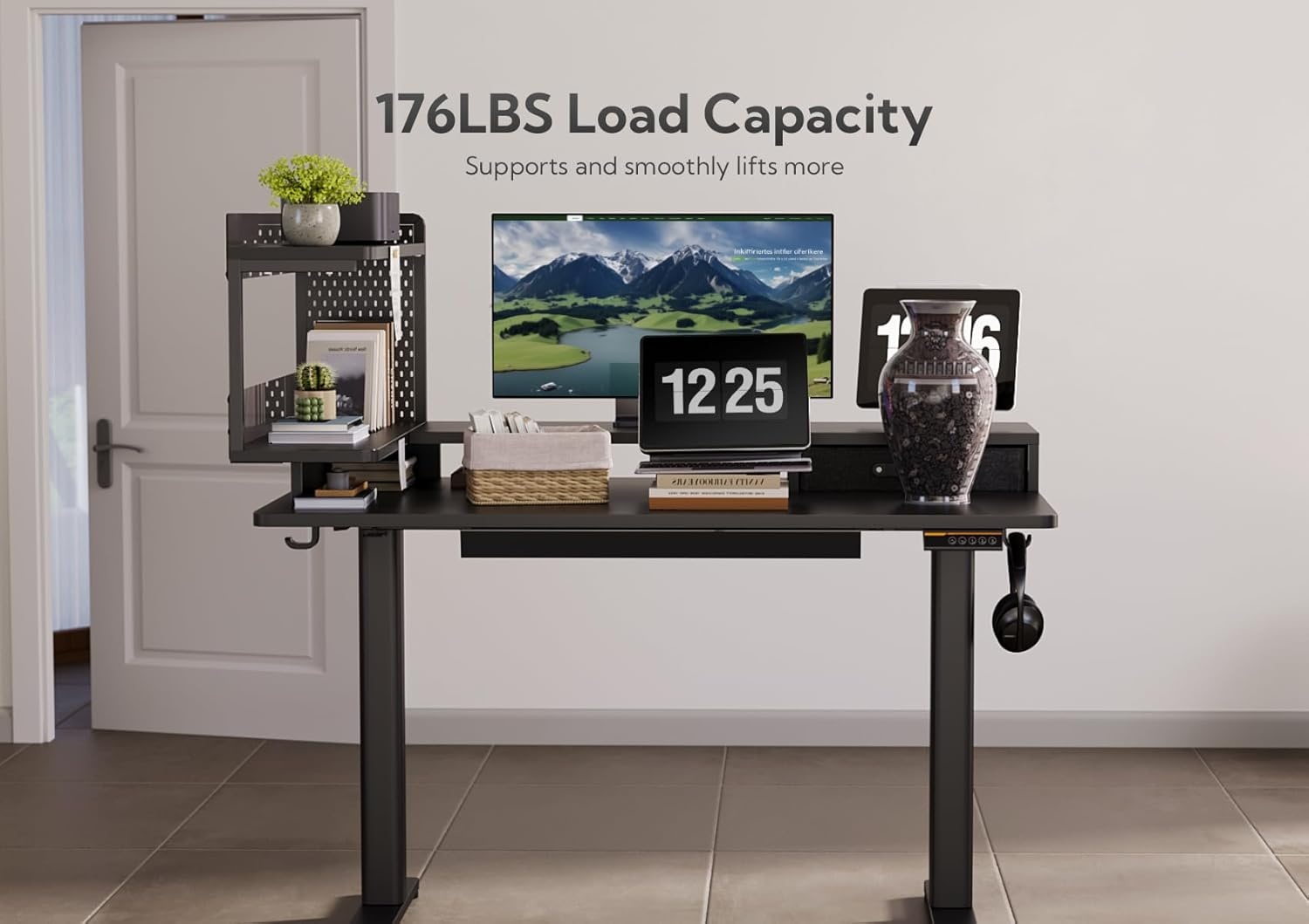 image:imageClaiks Electric Standing Desk 48 x 24 Inches Height Adjustable Desk with Removable Shelves Stand Up Desks Computer Workstation Black