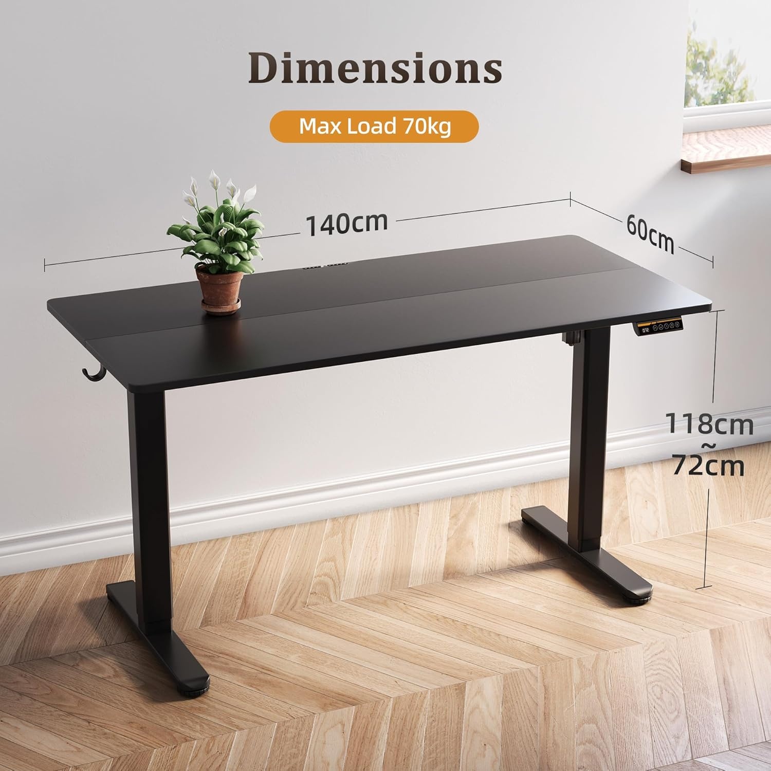 image:imageClaiks Electric Standing Desk Adjustable Height Stand up Desk 40x24 Inches Sit Stand Home Office Desk with Splice Board Black FrameRustic Brown TopBlack