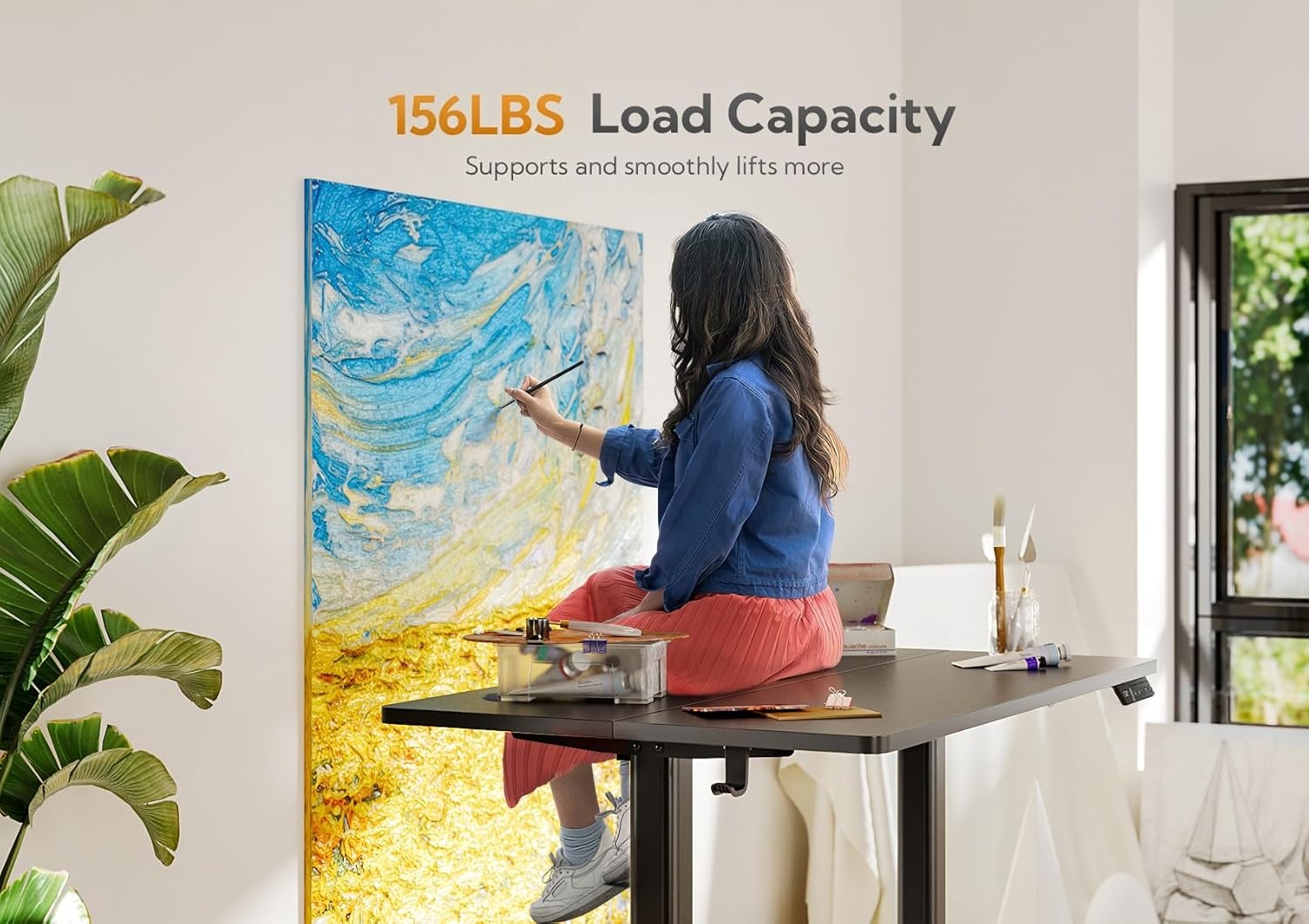 image:imageClaiks Electric Standing Desk Adjustable Height Stand up Desk 40x24 Inches Sit Stand Home Office Desk with Splice Board Black FrameRustic Brown TopBlack