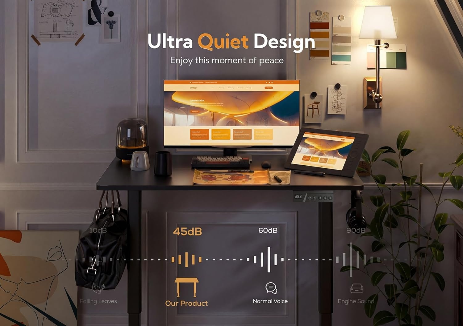 image:imageClaiks Electric Standing Desk Adjustable Height Stand up Desk 40x24 Inches Sit Stand Home Office Desk with Splice Board Black FrameRustic Brown TopBlack