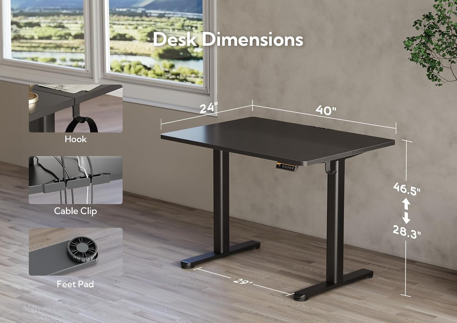 image:imageClaiks Electric Standing Desk Adjustable Height Stand up Desk 40x24 Inches Sit Stand Home Office Desk with Splice Board Black FrameRustic Brown TopBlack