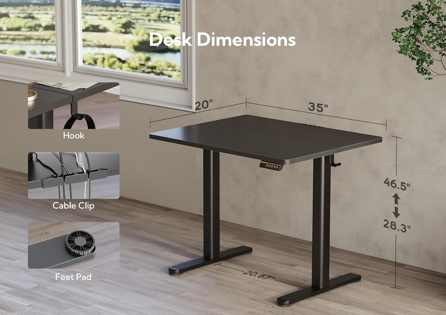 image:imageClaiks Electric Standing Desk Adjustable Height Stand up Desk 40x24 Inches Sit Stand Home Office Desk with Splice Board Black FrameRustic Brown TopBlack