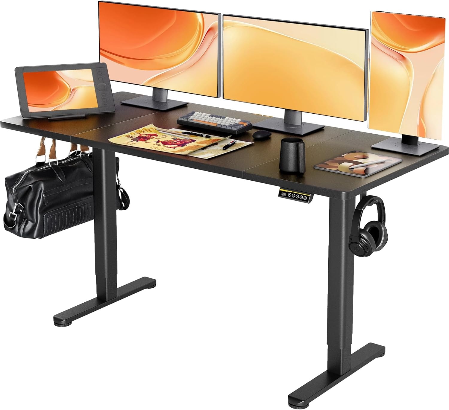 image:imageClaiks Electric Standing Desk Adjustable Height Stand up Desk 40x24 Inches Sit Stand Home Office Desk with Splice Board Black FrameRustic Brown TopBlack