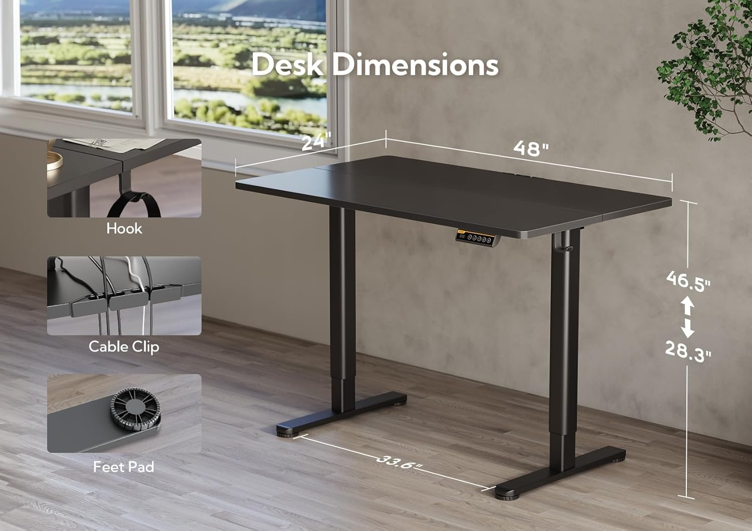 image:imageClaiks Electric Standing Desk Adjustable Height Stand up Desk 40x24 Inches Sit Stand Home Office Desk with Splice Board Black FrameRustic Brown TopBlack