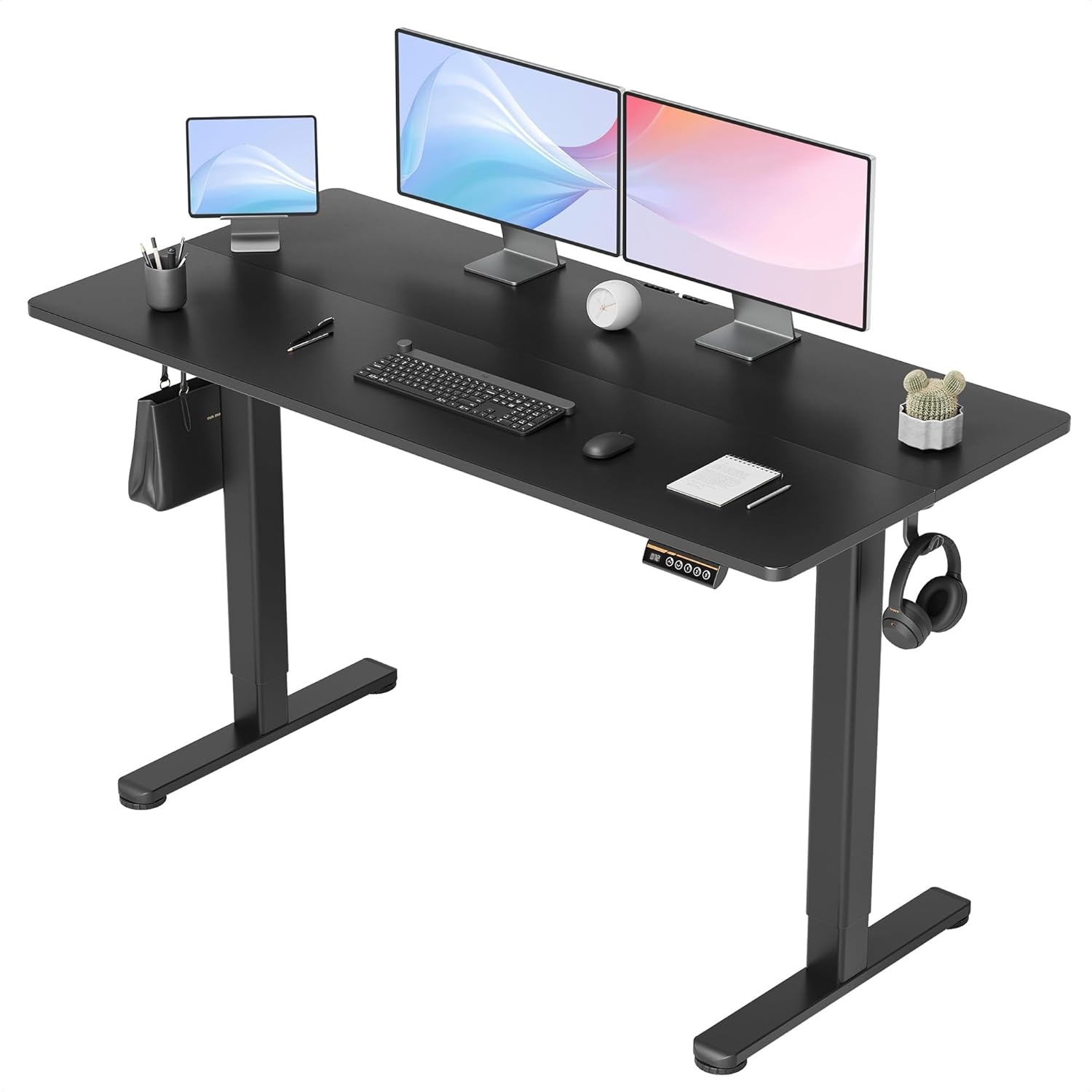image:imageClaiks Electric Standing Desk Adjustable Height Stand up Desk 40x24 Inches Sit Stand Home Office Desk with Splice Board Black FrameRustic Brown TopBlack